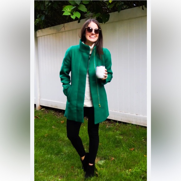J.Crew Green Wool Blend Mockneck Zip Up Coat - Picture 2 of 16
